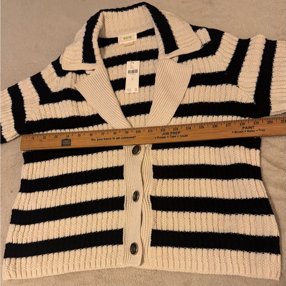 Maeve Anthropologie Sweater Women Medium Greta Polo Cardigan Black Cream NWT - Picture 6 of 9